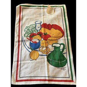 Vtg NWT Magi-Kleen 100% Cotton Terry Kitchen Towel Primary Colors ITALIAN Vegies